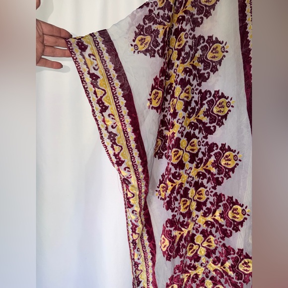 Free people velvet white red and yellow Floral Sheer duster open cardigan Kimono - Picture 2 of 6